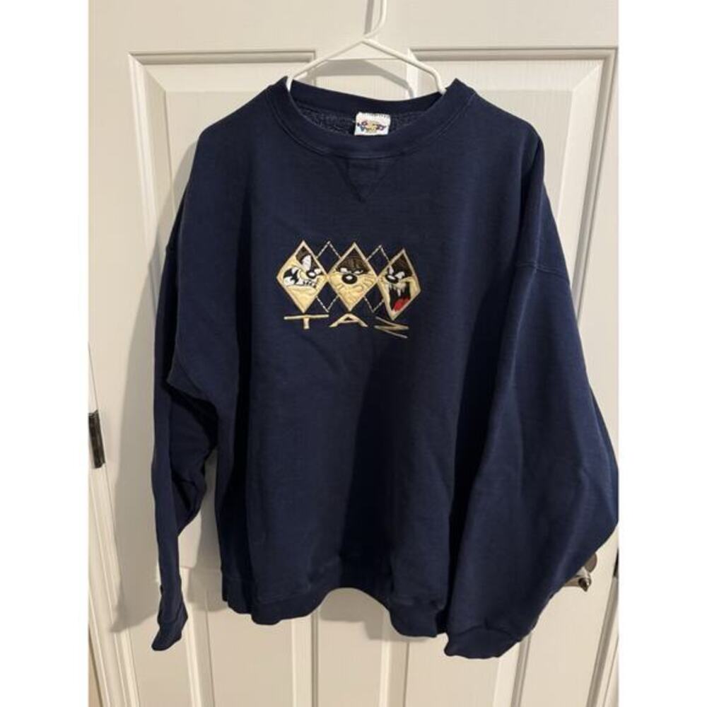 Vintage 1995 Looney Tunes Taz Tasmanian Devil Embroidered Sweatshirt XL 52 chest